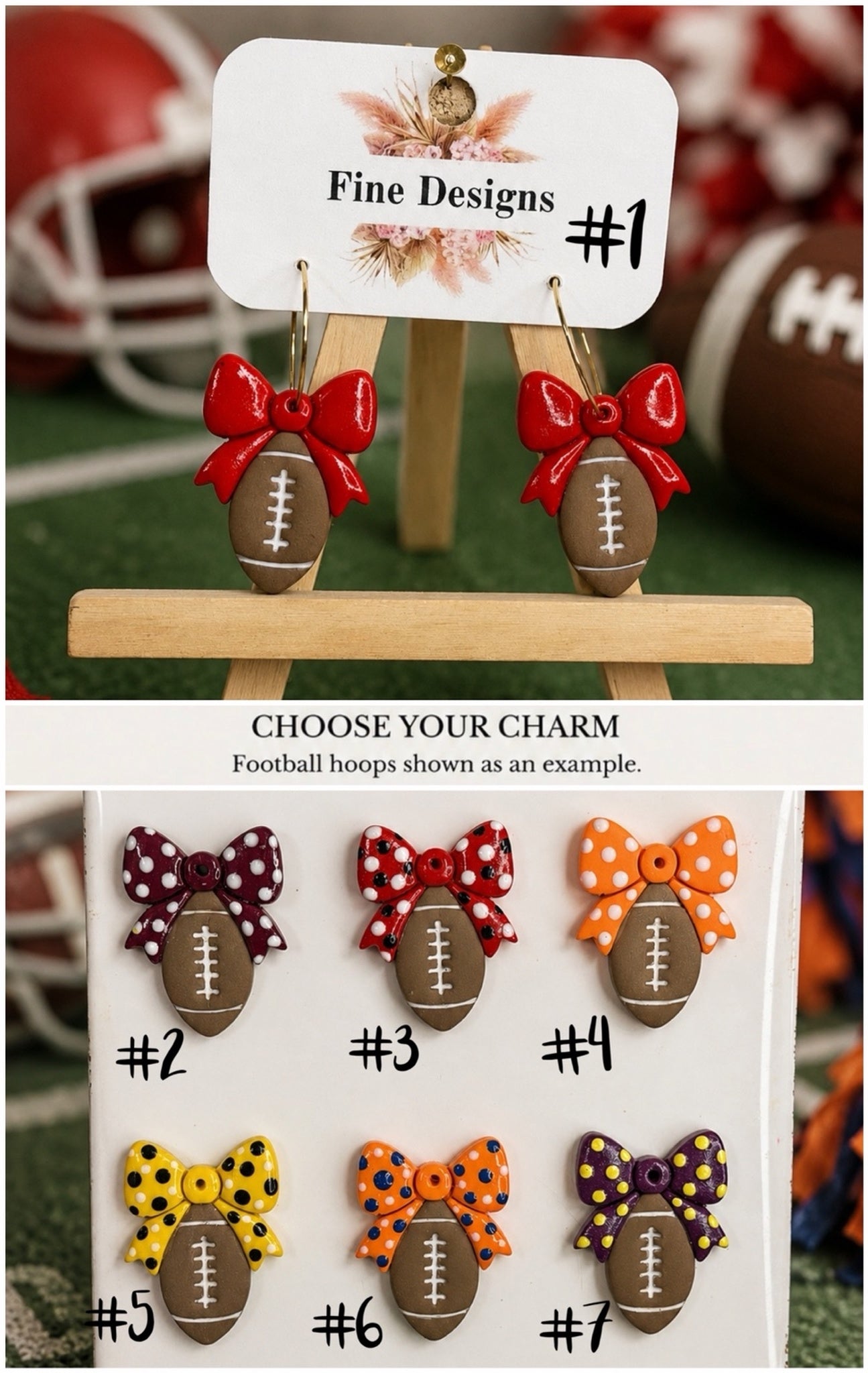 Football Bow Charm