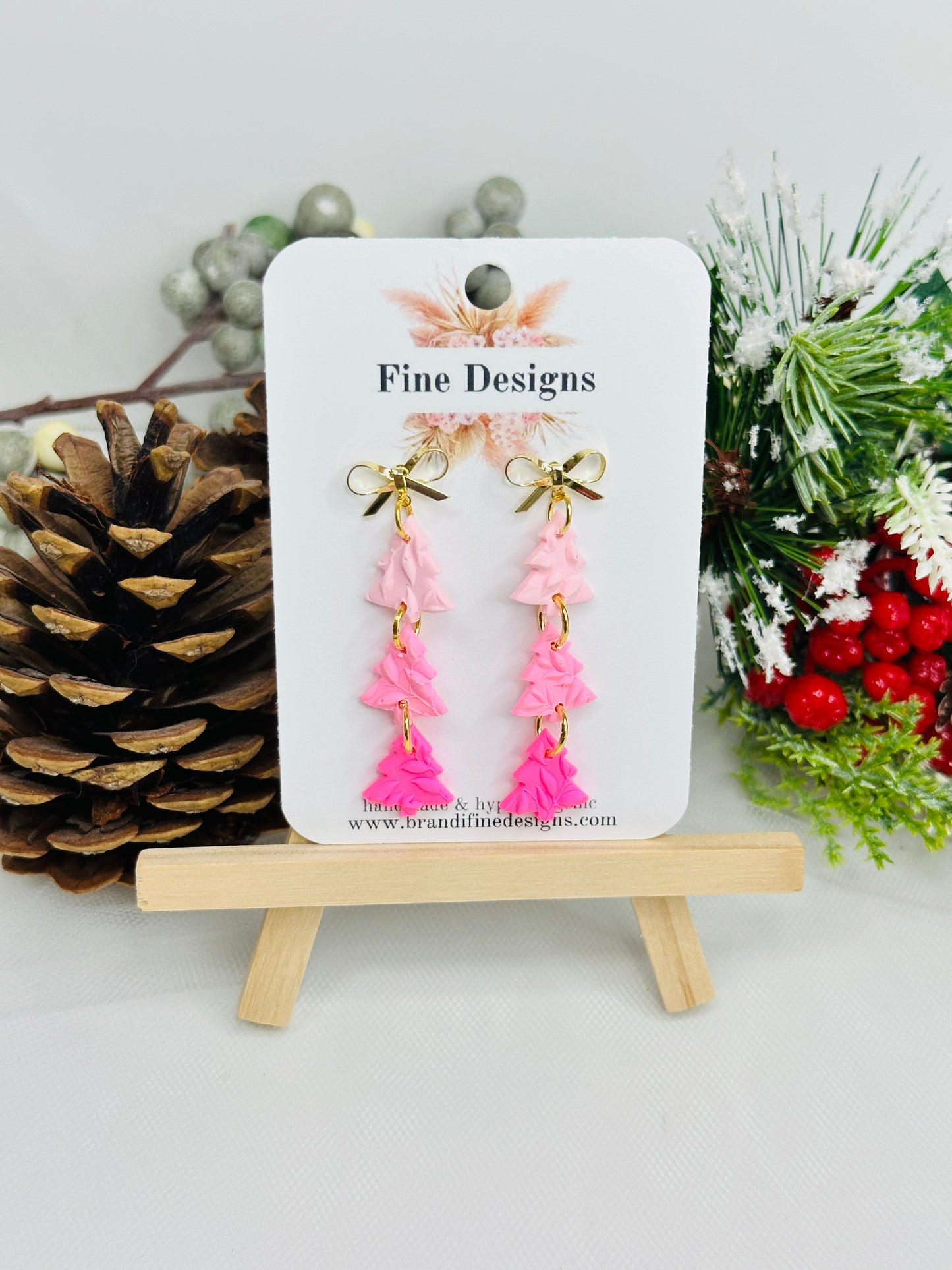 Pink Trees with Bow Stud