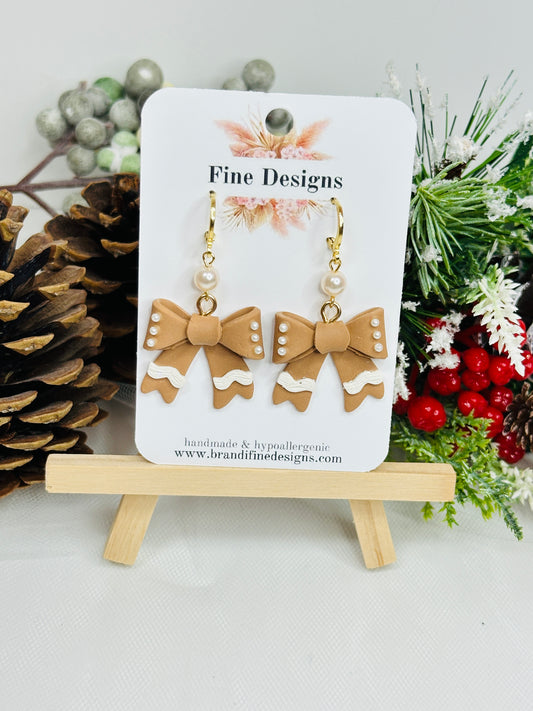 Gingerbread Bow Pearl Dangle