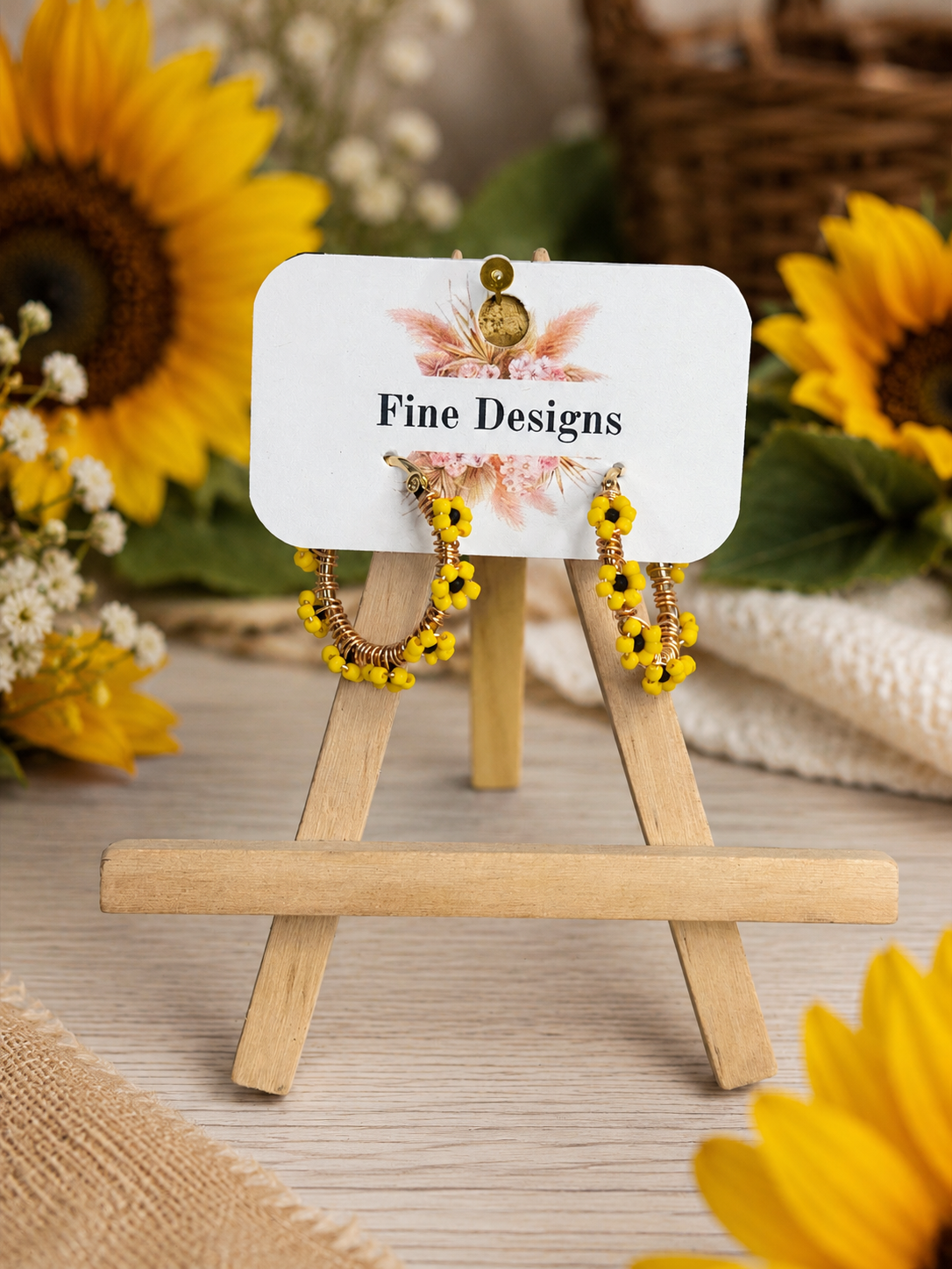 Sunflower Beaded Hoops