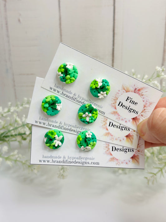 Green Stella Clover Studs