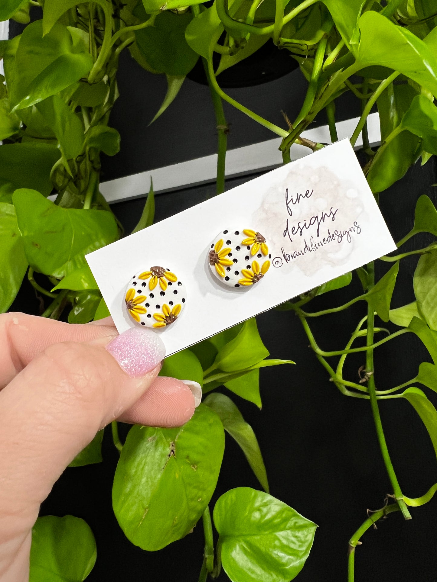 White Polka Dot Sunflower Stud